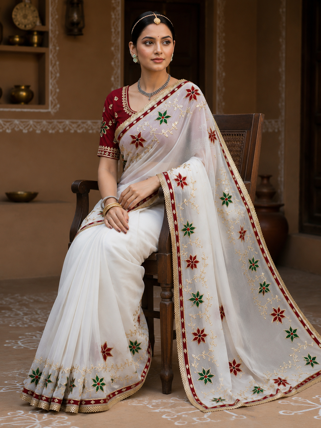 Hand Charkhi Gota Patti Work Georgette Saree