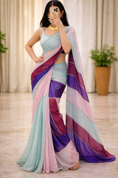 Multi Color Space Silk Handwork Saree