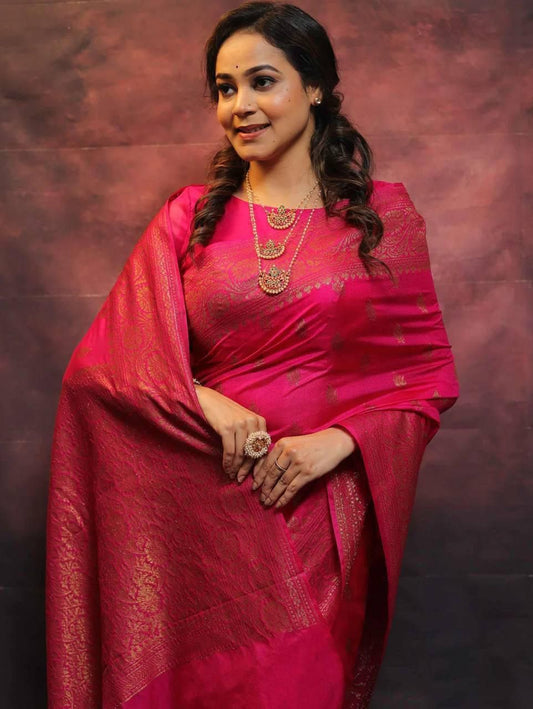 Hot Pink Zari Work Saree