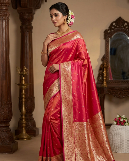 Royal Banarasi Glass Satin Silk Saree with Elegant Zari Woven Border