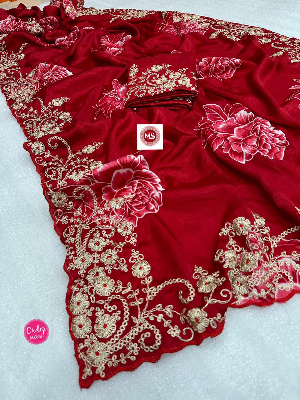 Designer Floral Embroidered Silk Saree with Rich Zari Work