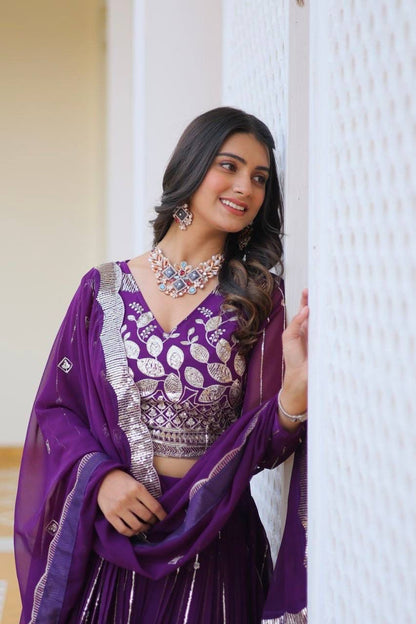 Purple Embroidered Wedding Lehenga Choli Set