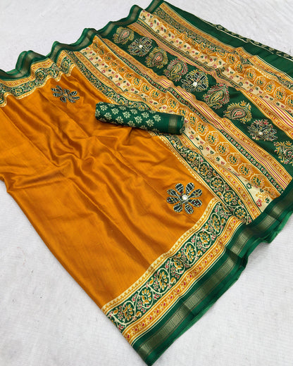 Premium Mul Cotton Printed Saree with Mirror Work & Designer Border