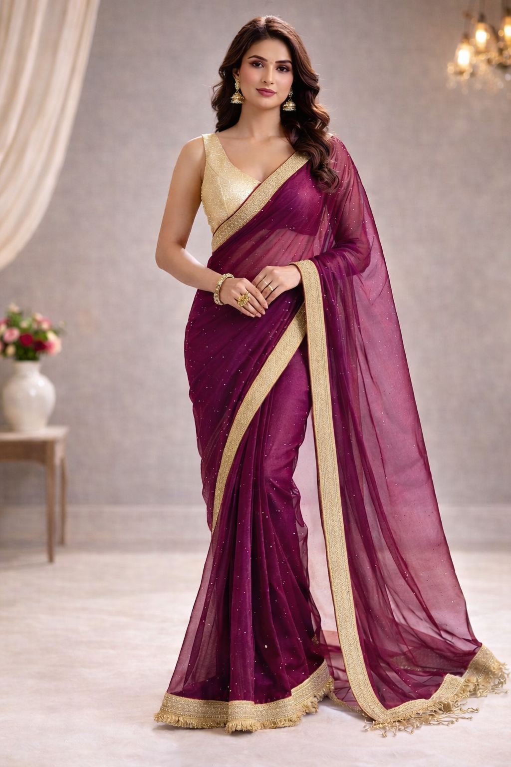 New Arrival Pure Soft Twills Organza Saree with Lace & Butti Work