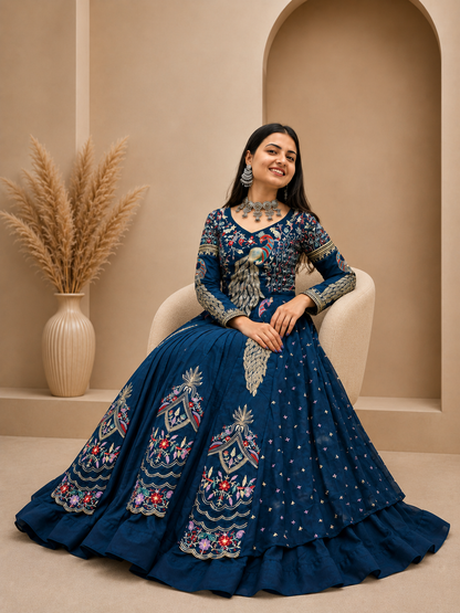 Festival Special Pure Vichitra Crop Top Lehenga with Embroidered Shrug