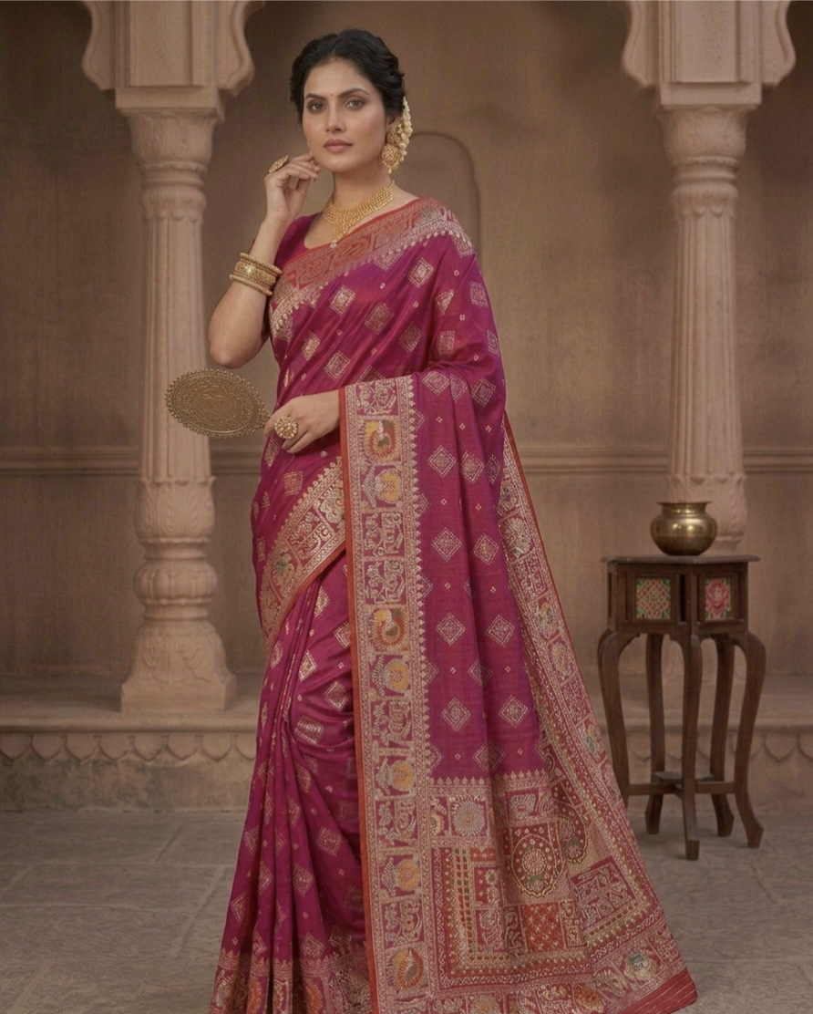 Wedding Special Dola Silk Designer Saree with Zarkhan Work