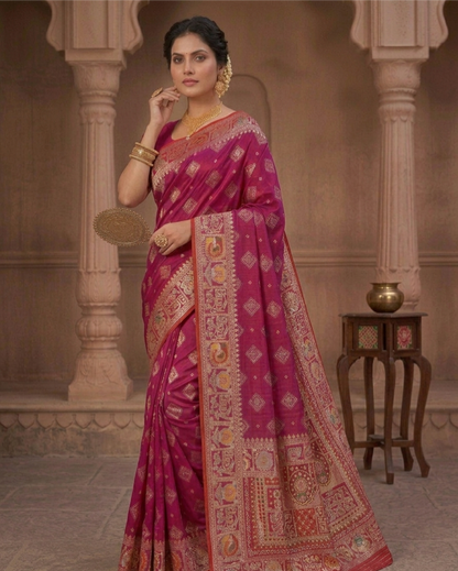 Wedding Special Dola Silk Designer Saree with Zarkhan Work