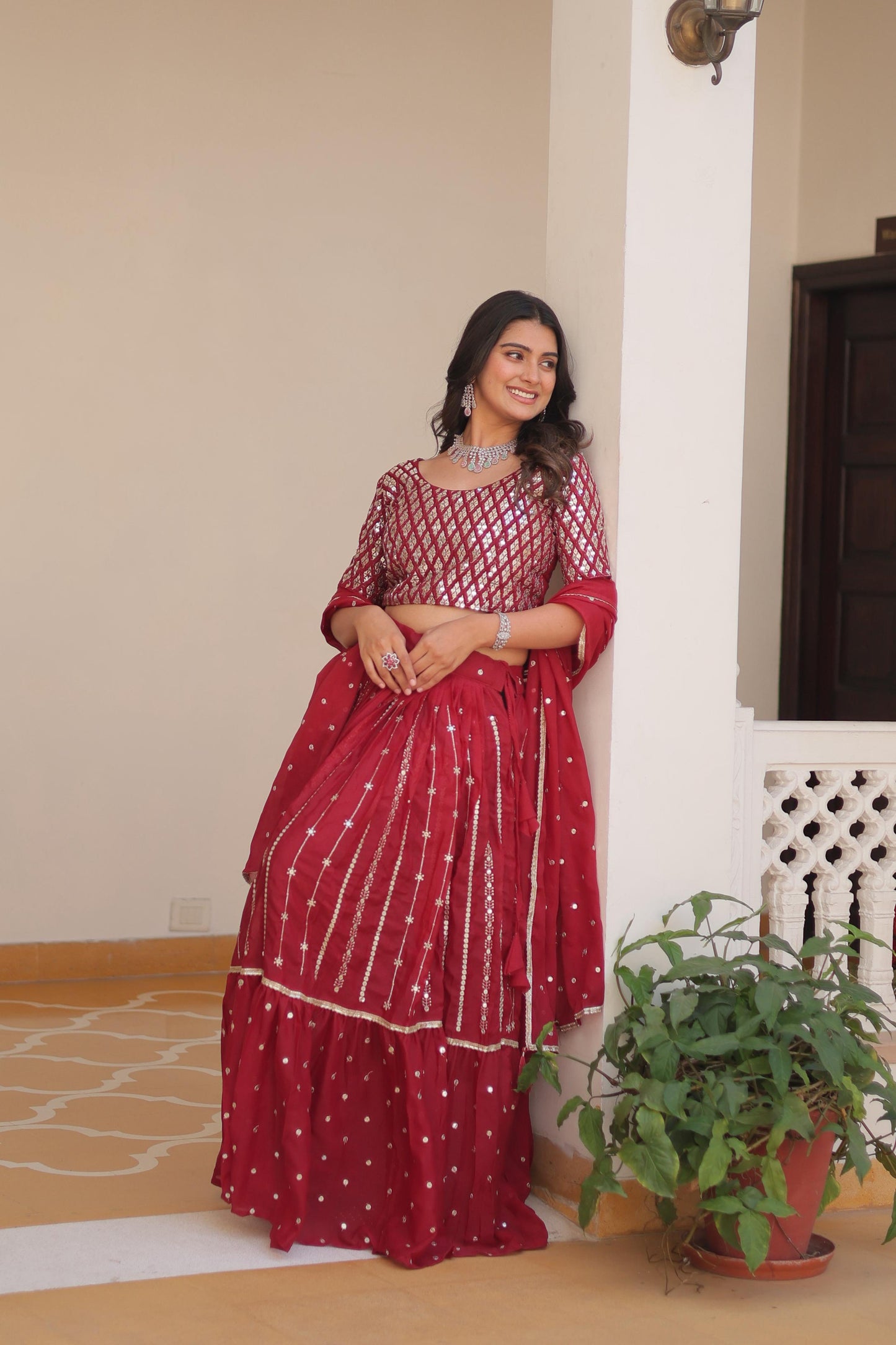 Wedding Special Star Georgette Embroidery Sequence Lehenga Choli Set | Fully Stitched