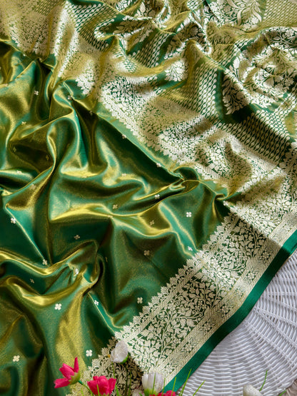 Royal Banarasi Glass Satin Silk Saree with Elegant Zari Woven Border