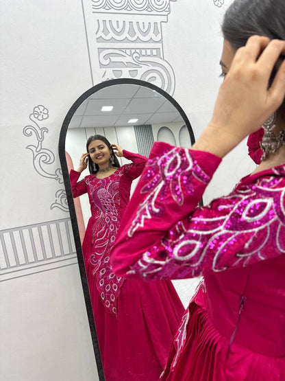 Festival Embroidered Vichitra Silk Gown