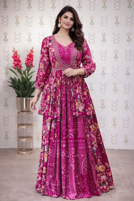 Festival Special Chinon Crop Top Lehenga With Embroidered Shrug