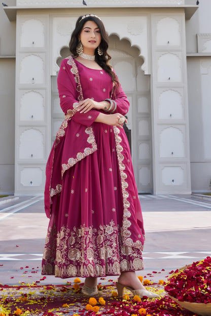 Elegant Festival Wear Fox Georgette Long Gown with Embroidered Dupatta