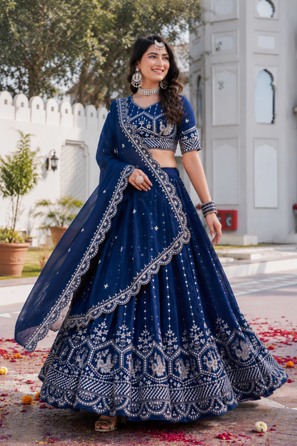 Designer Festival Wear Vichitra Lehenga Choli with Heavy Embroidery Sequence Work