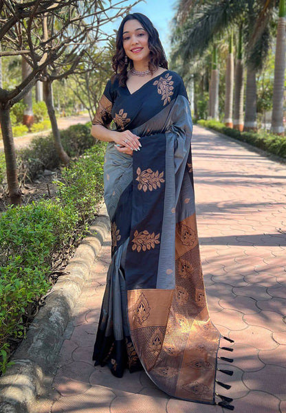 Black Zari Work Silk Saree