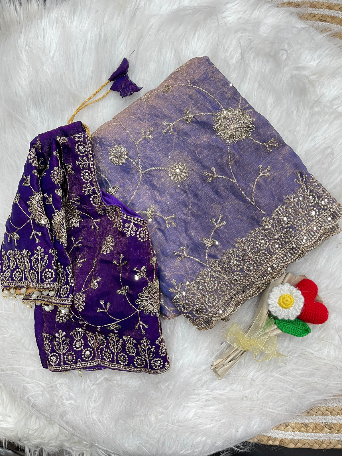 Adhya Fendy Chiffon Two Tone Saree with Embroidery, 3mm Sequence Jari Work & Fully Stitched Blouse | 6 Colors