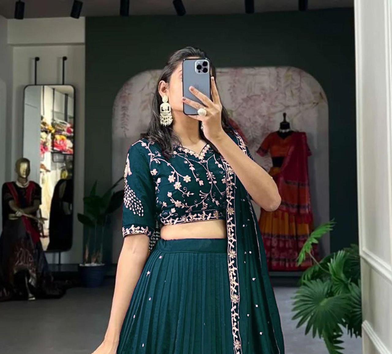 Elegant Chinnon Silk Embroidered Lehenga Choli with Zari Work & Gotta Patti Dupatta