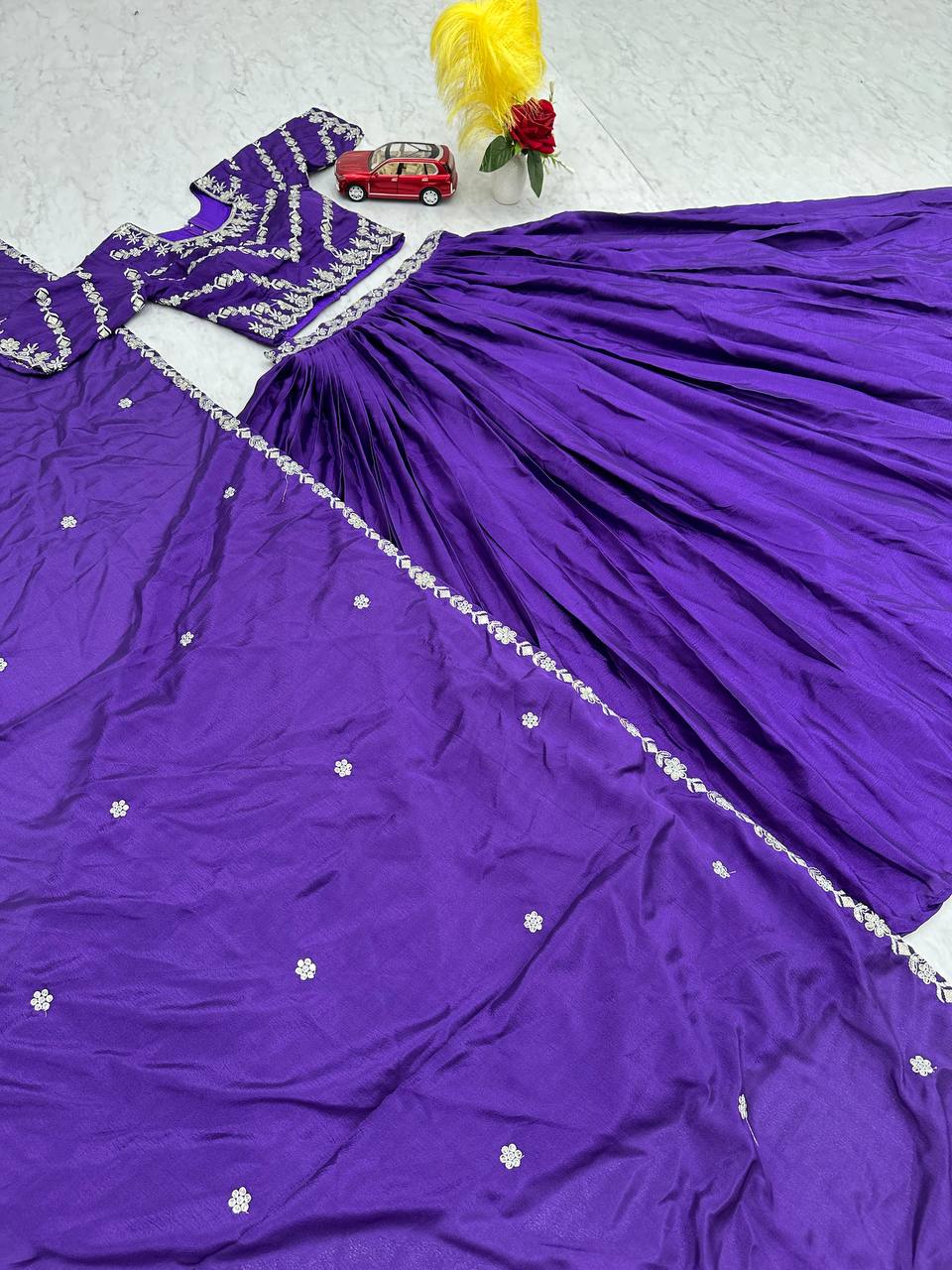 Elegant Chinon Embroidered Lehenga Choli Set with Dupatta