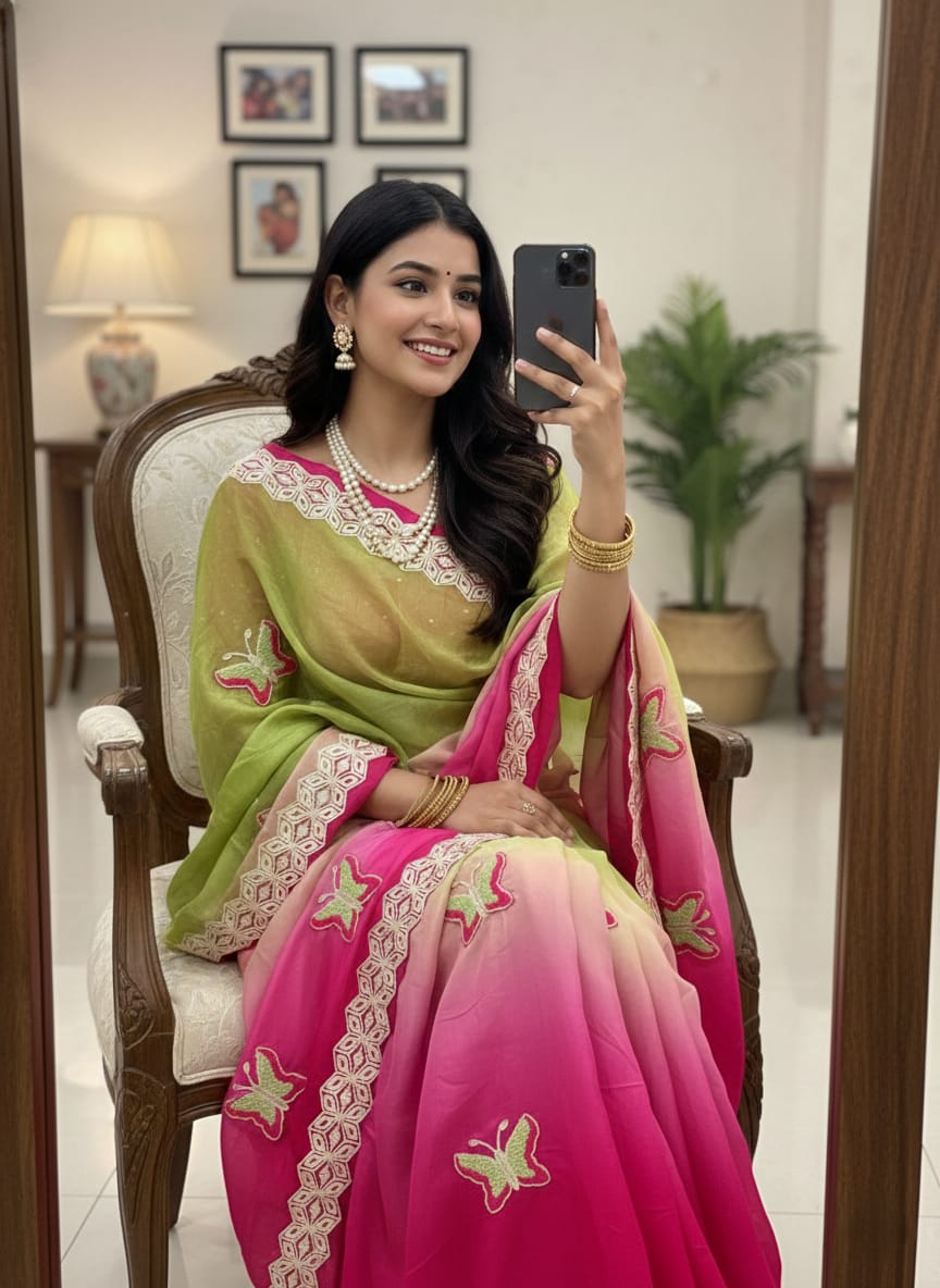 Rubina Soft Fendy Butterfly Work Saree with Gota Patti Lace Border