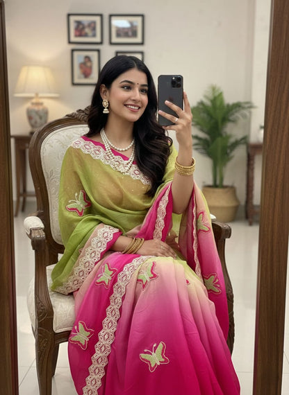 Rubina Soft Fendy Butterfly Work Saree with Gota Patti Lace Border