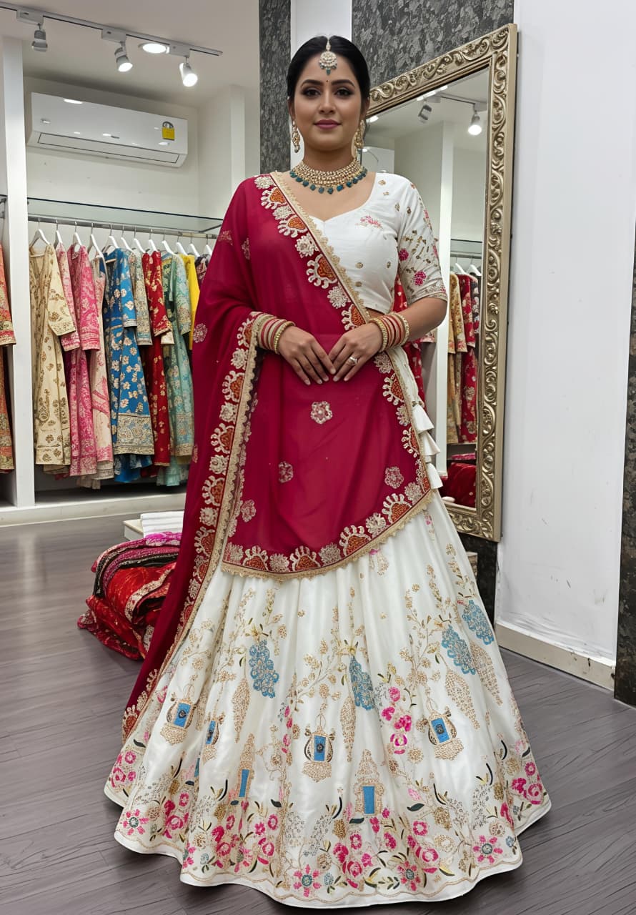 Crystal Silk Heavy Embroidered Festival Lehenga Choli with Dupatta (4 Colors)