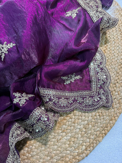 Premium Fendy Satin Saree with Coding Sequence Work