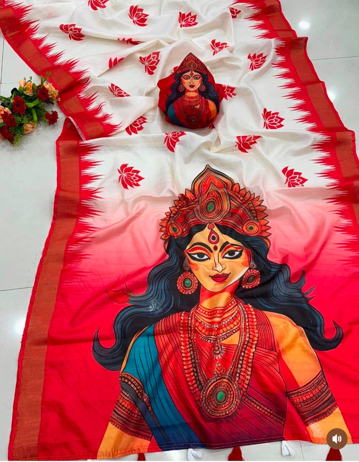 Durga Puja Special Handloom Tussar Saree with Heavy Printed Pallu & Blouse