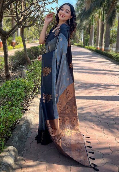 Black Zari Work Silk Saree
