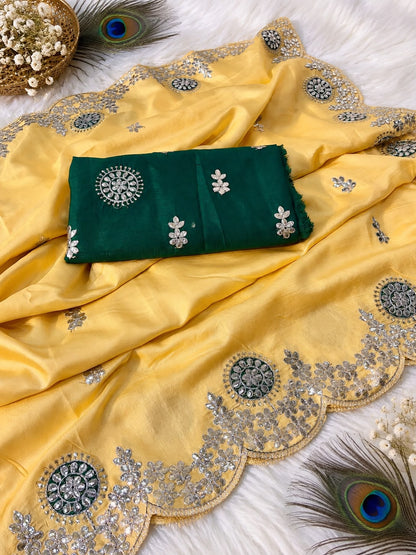 Soft Casino Crush Saree with Heavy C-Pallu Gotapatti Foil Work