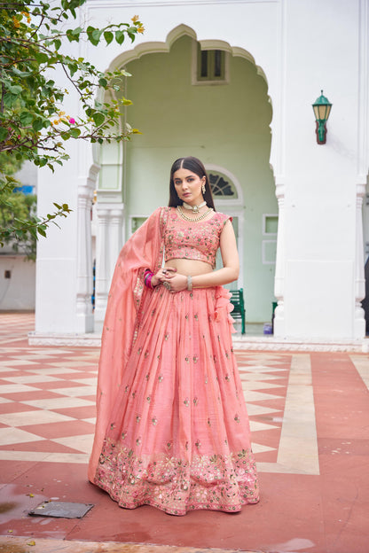 Premium Gold Crush Embroidered Lehenga Set