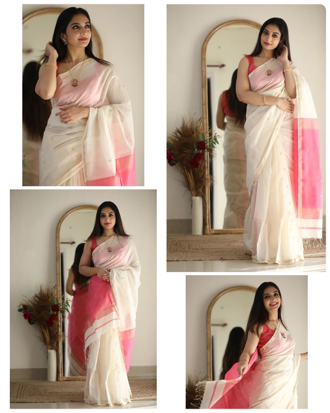 White Pink Elegant Saree