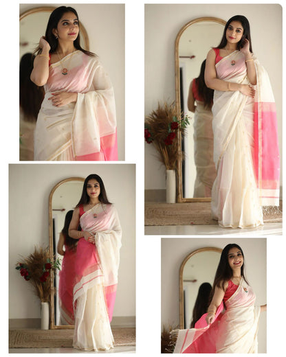White Pink Elegant Saree