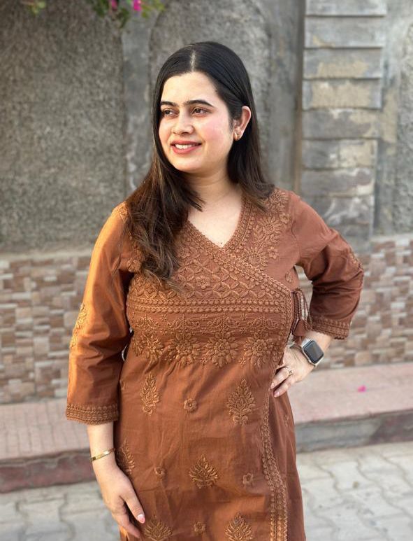 Cotton Chikankari Angrakha Kurti Set