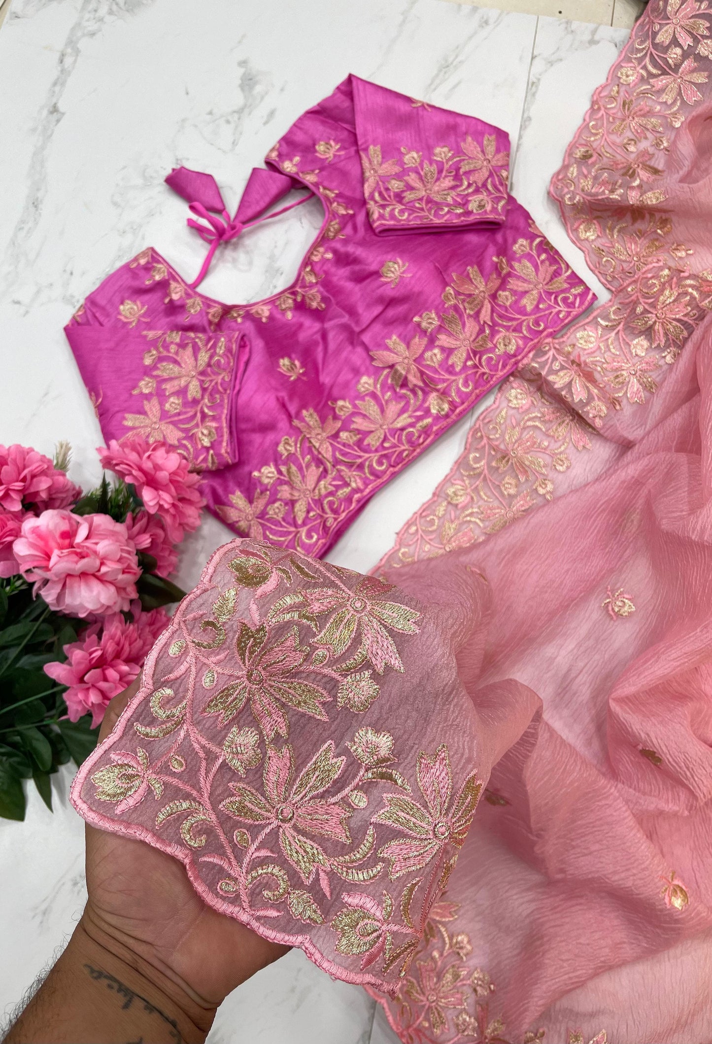 Daisy-2 Candy Crush Fabric Embroidery Saree with Stitched Blouse