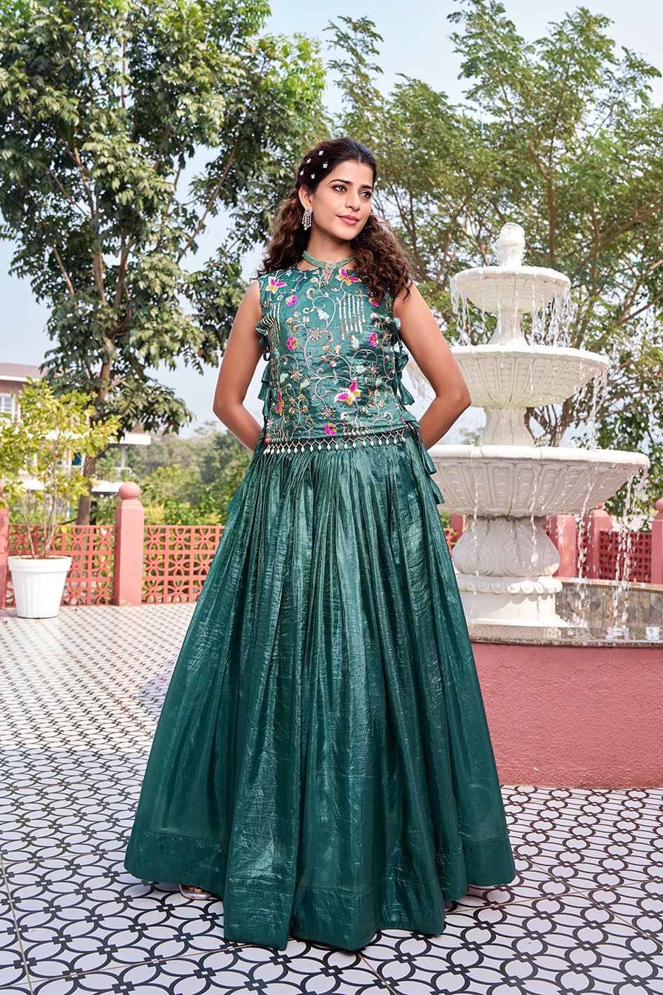 Pure Gold Crush Wedding Lehenga Choli with Embroidered Shrug | Heavy Sequence Work | Fully Stitched