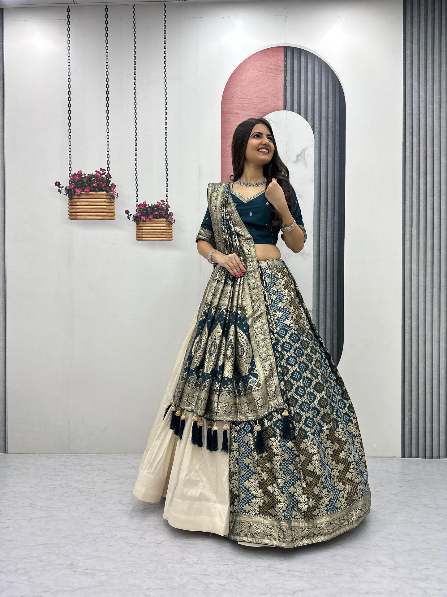 Wedding Special Jacquard Silk Lehenga & Saree Set With Rich Zari Work