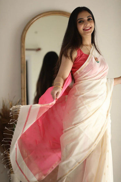 White Pink Elegant Saree