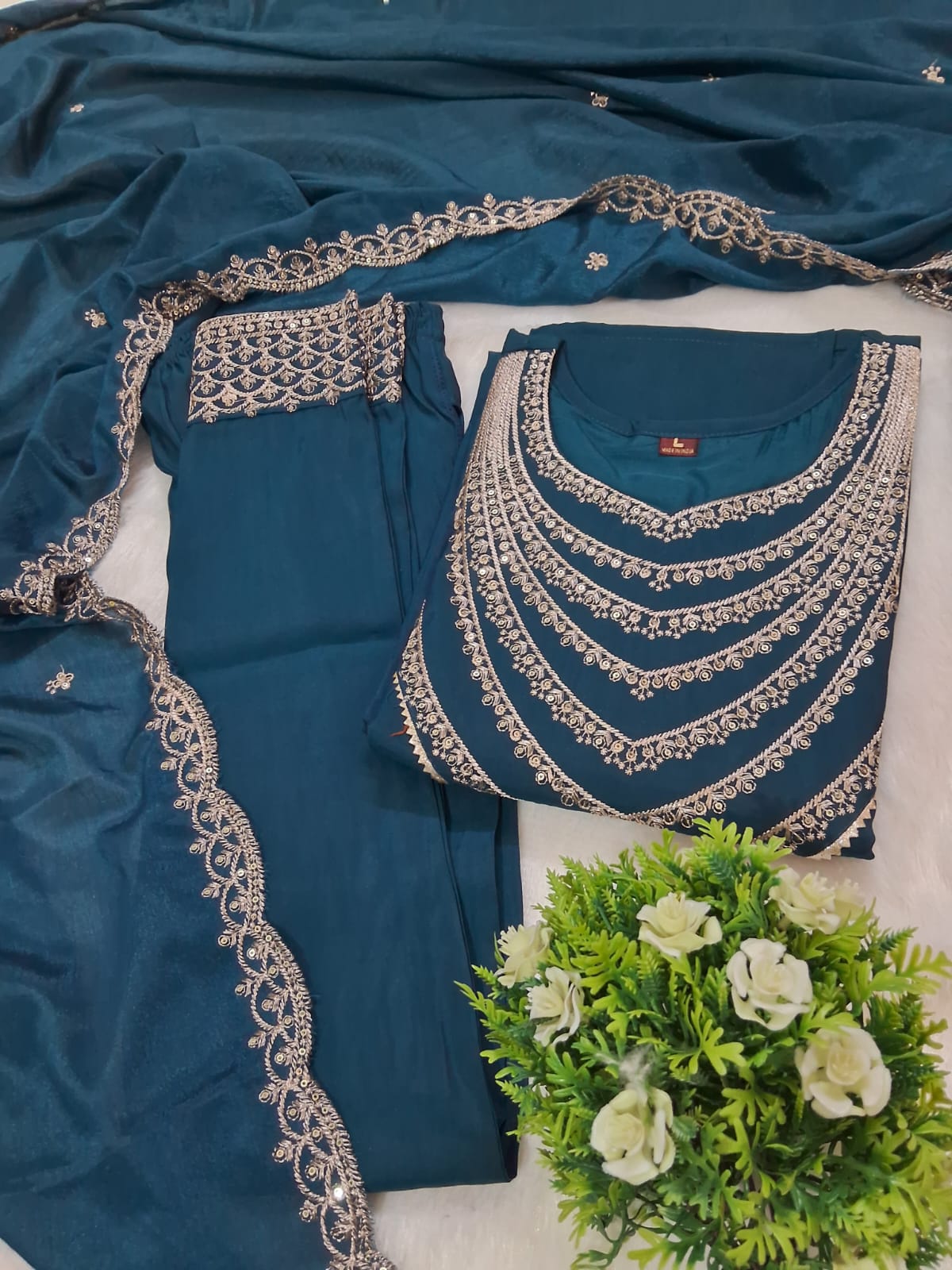 Tulsi Roman Silk Embroidered Suit Set
