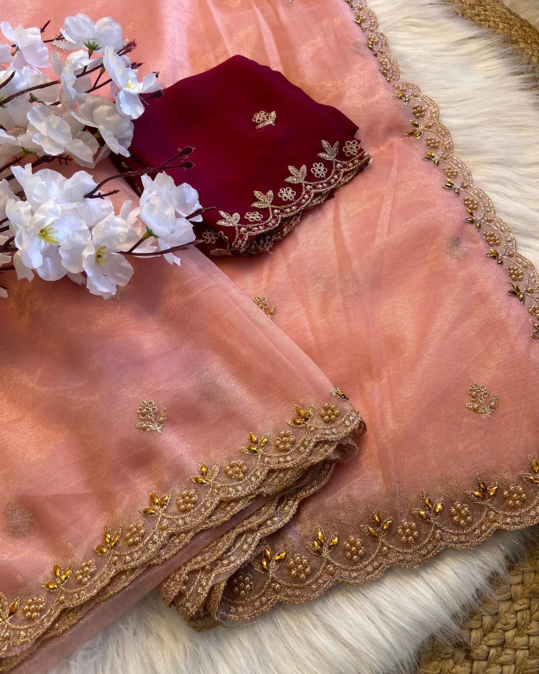 Soft Twills Organza Saree with All Over Handwork & Designer Border