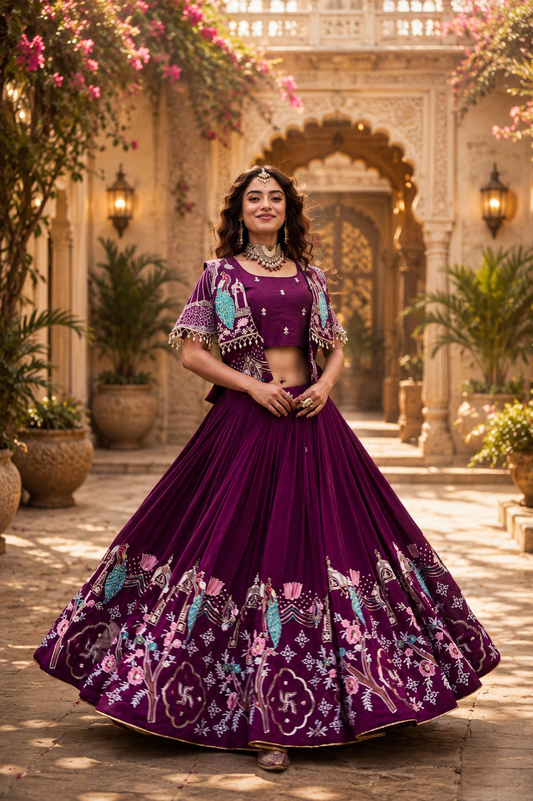 Festival Special Lehenga Choli with Designer Koti & Heavy Embroidery Work