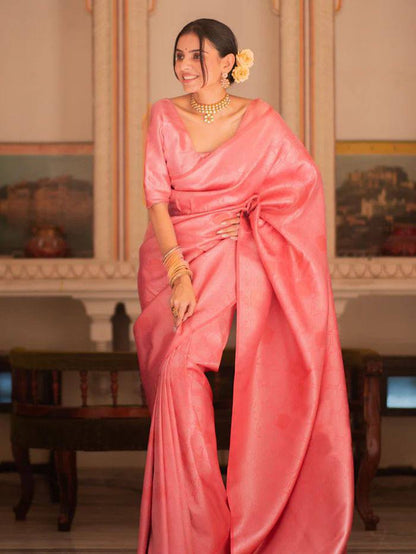 Soft Pink Zari Work Saree