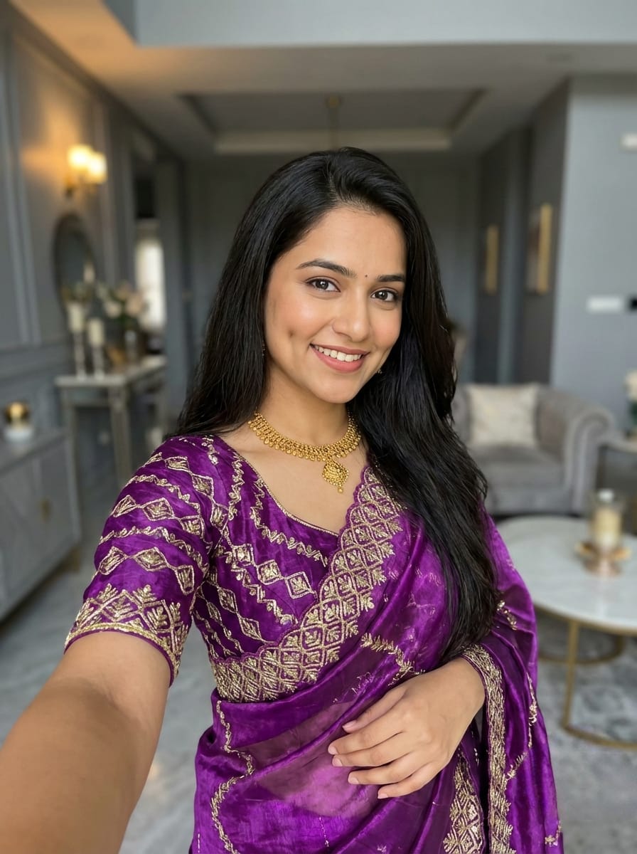 Shanaya Zimmy Choo Silk Saree With Heavy Embroidery Sequence Work & Blouse (Up to 42”)