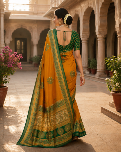 Premium Mul Cotton Printed Saree with Mirror Work & Designer Border
