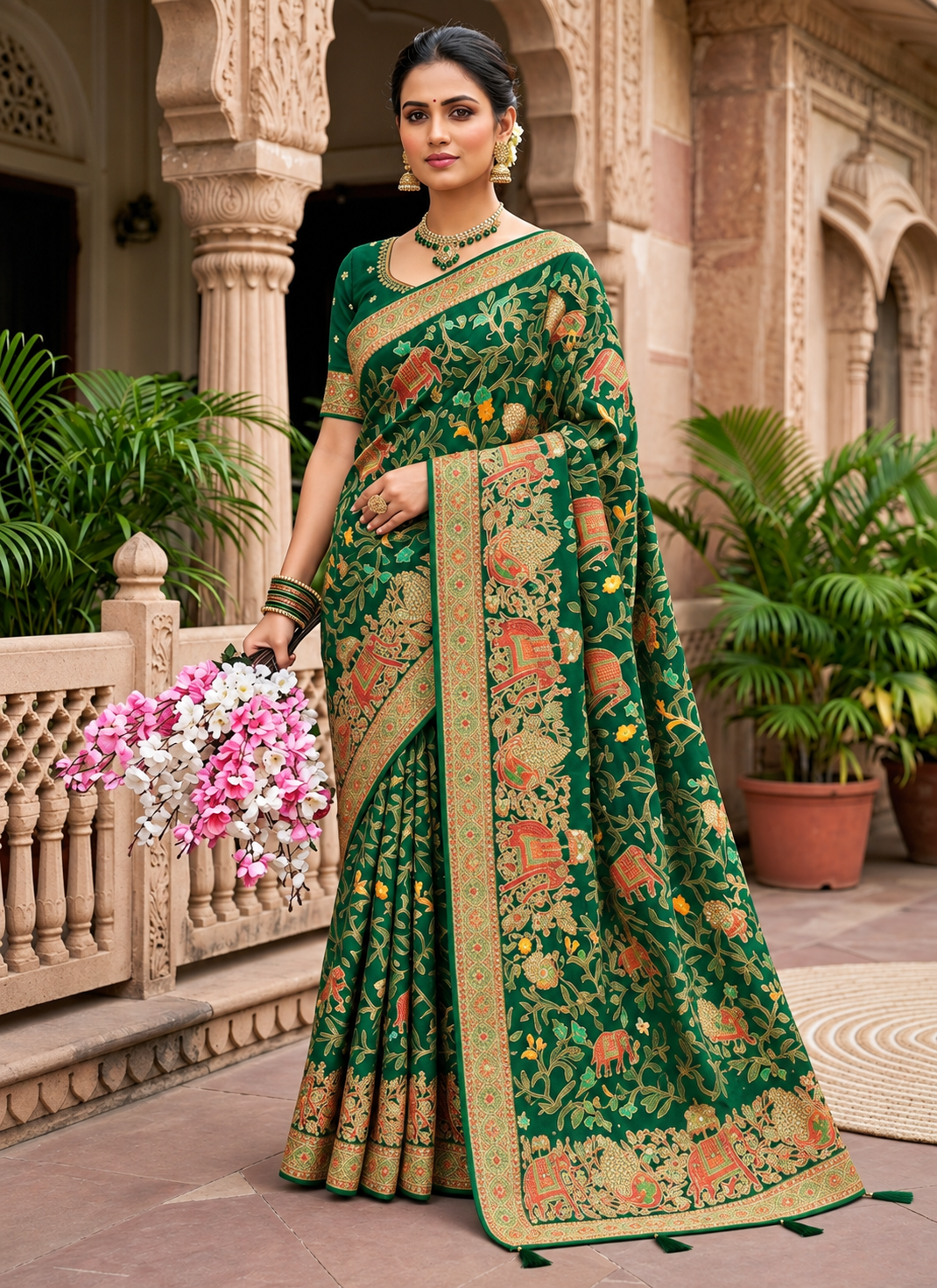 Trending Massmeelo Brasso Saree with Original Mirror Work & Designer Blouse