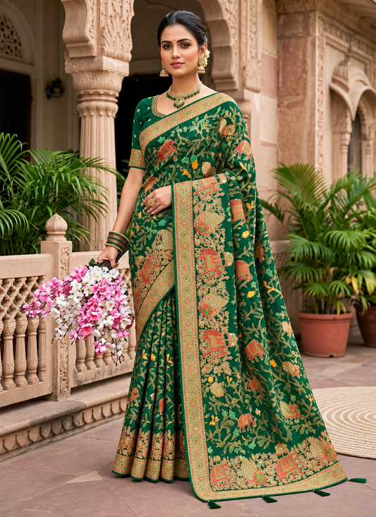 Trending Massmeelo Brasso Saree with Original Mirror Work & Designer Blouse