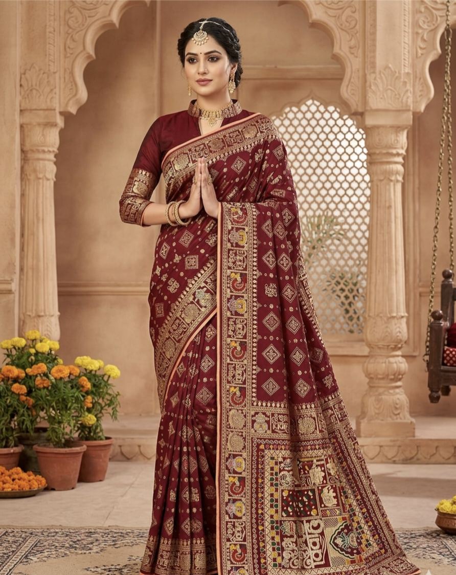 Wedding Special Dola Silk Designer Saree with Zarkhan Work