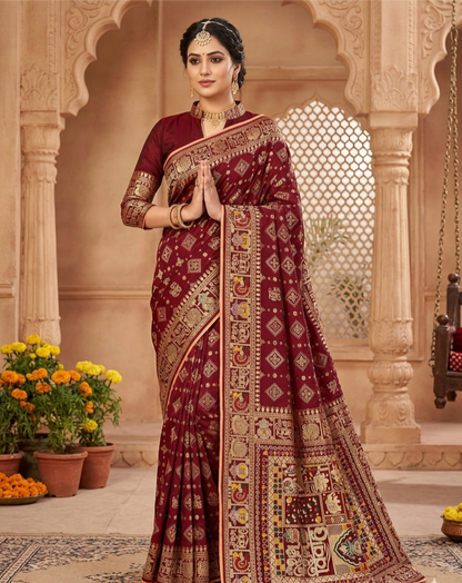 Wedding Special Dola Silk Designer Saree with Zarkhan Work