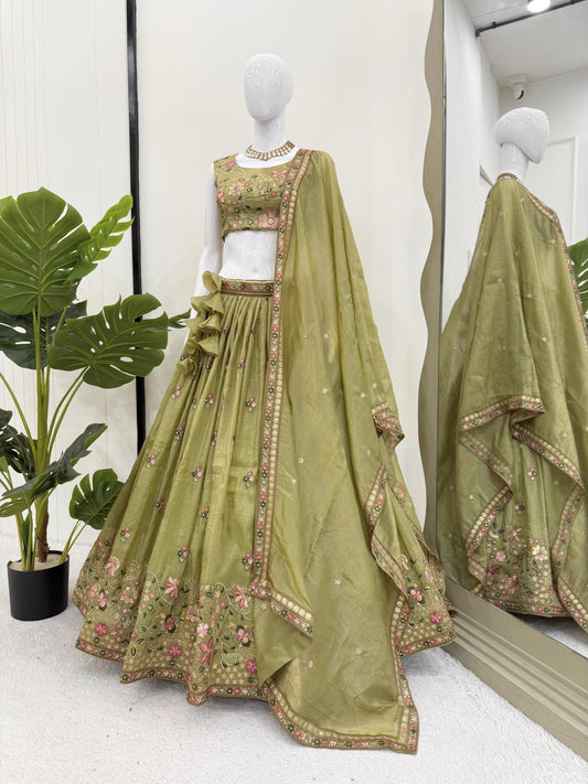 Premium Gold Crush Embroidered Lehenga Set