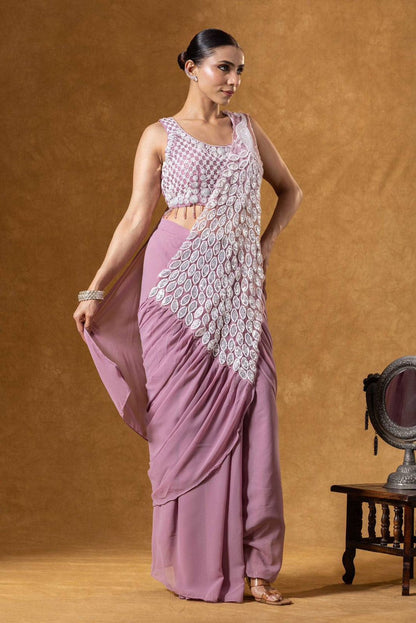 Super Trending Heavy Georgette Ready to Wear Embroidery Sequence Saree
