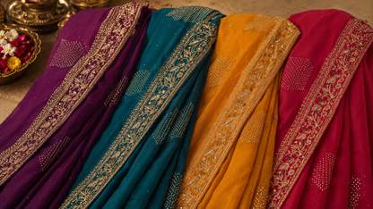 Star Georgette Saree with Swarovski Work & Heavy Beads Work Designer Blouse