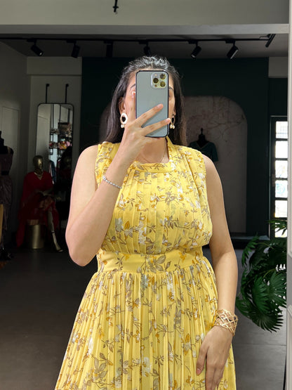 Floral Print Weightless Marble Fabric Long Party Wear Gown Dress